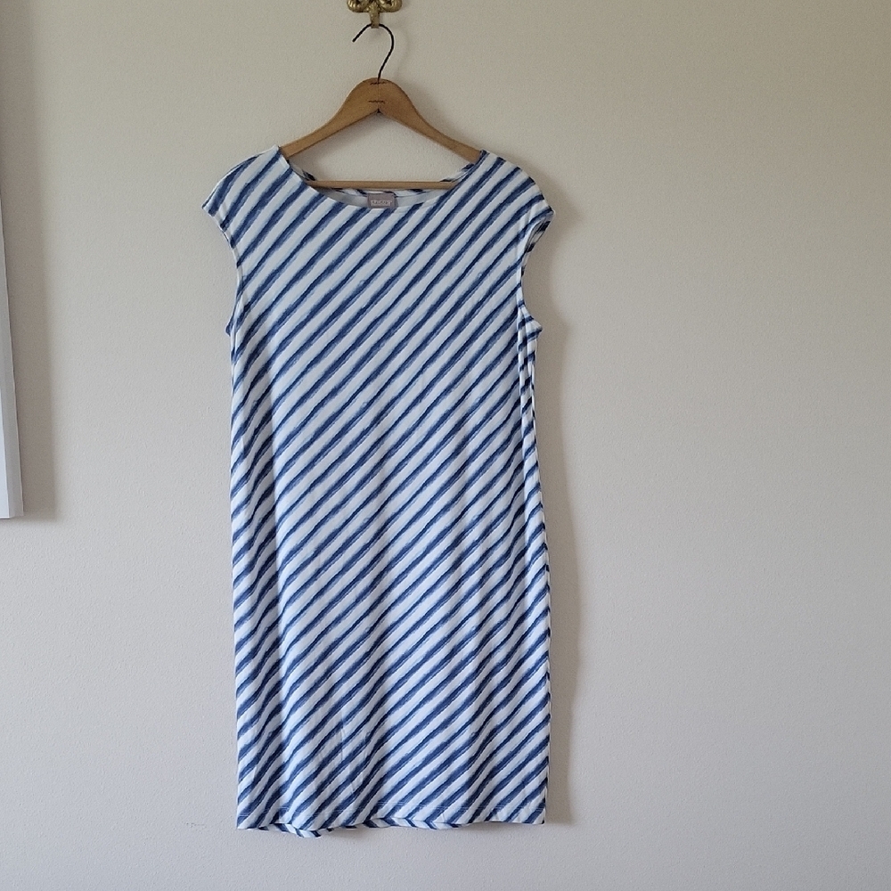 NWT‎ Chico's Blue Stripe Carlie Boatneck Knee Length Dress Size Medium